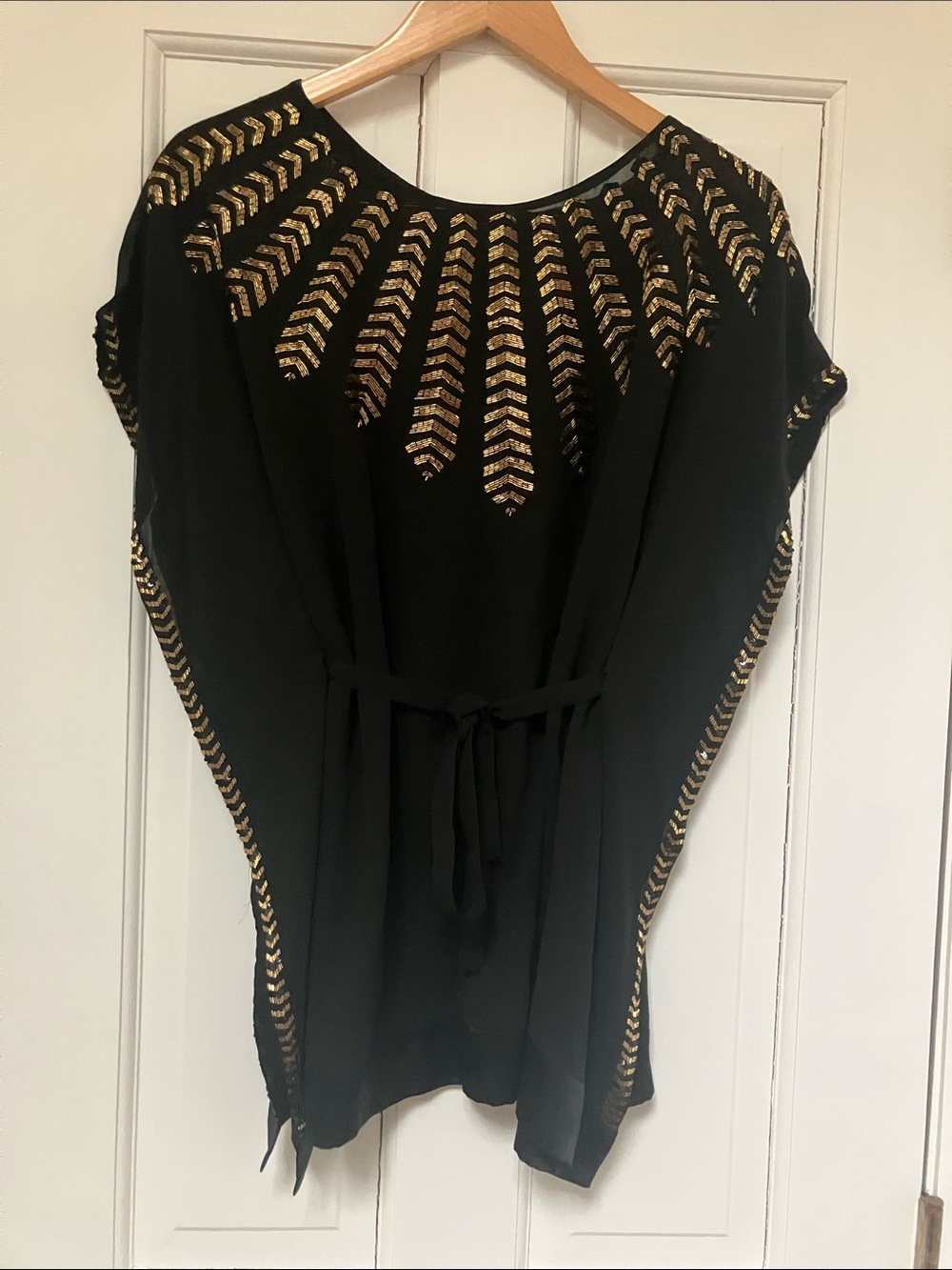 Black Tunic Top India vintage with Gold Embellishment sequins M